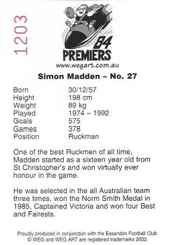 2002 Weg Art '84 Premiers #3 Simon Madden Back